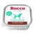 Barquette Rocco DietCare Hypoallergenic, Single Source of Animal Protein, Lamb with pumpkin, Agneau au potiron, illustration de chien turquoise sur fond blanc.
