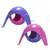Two plastic dome-shaped pet hideouts, one with a purple top and pink base, the other with a pink top and purple base. Each has three legs and a round entrance.