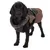 Black dog wearing a brown and black coat with faux fur collar and adjustable fastening.