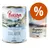 Purizon Chicken Fillet with Salmon 400g blik en Purizon Organic Salmon & Chicken with Spinach 85g zakje, beide voor volwassen katten. Groot oranje procentteken zichtbaar.