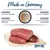 Made in Germany. 100% tierisches Protein am Gesamtprotein. Ohne zugesetztes Getreide, Zucker, künstliche Farbstoffe und Aromastoffe. Happy Dog Logo sichtbar.