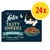 Purina Felix Tasty Shreds, lot de 24. Variétés visibles : saumon, thon, cabillaud, plie. Texte en allemand sur l’emballage. Purina Felix Tasty Shreds, lot de 24. Variétés visibles : saumon, thon, cabillaud, plie. Texte en allemand sur l’emballage.
