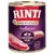RINTI Singlefleisch Exclusive Geflügel Pur -purkki, teksti: mit 65 % Ente, getreidefrei, und 35 % Huhn im Fleischanteil. Kuvassa siipikarjanlihaa.
