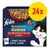 Purina Felix Sensations Gelees, 24x con manzo, pollo, anatra, agnello. Testo in tedesco: Geschmacksvielfalt vom Land in Gelee. Immagine di un gatto e ciotola di bocconcini in gelatina. Purina Felix Sensations Gelees, 24x con manzo, pollo, anatra, agnello. Testo in tedesco: Geschmacksvielfalt vom Land in Gelee. Immagine di un gatto e ciotola di bocconcini in gelatina.