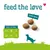 Three pieces of food with a '100% love' label. Dimensions: diameter 13 mm, width 13 mm, height 5 mm. Text: feed the love. Three pieces of food with a '100% love' label. Dimensions: diameter 13 mm, width 13 mm, height 5 mm. Text: feed the love.