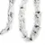 Trois bandes longues en fausse fourrure blanche et grise, texture duveteuse avec motifs en spirale visibles sur toute la longueur.