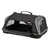Sac de transport noir pour animaux, ouvert à l’avant, avec poignées, parties en maille filet sur les côtés et dessus, fermeture éclair visible, base rigide.