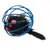 Toy made of blue metal cage with black fur mouse and pink-red accents. Toy made of blue metal cage with black fur mouse and pink-red accents.