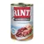 RINTI Kennerfleisch mit Geflügelherzen, lattina con immagini di carne e cuori di pollame. Testo visibile: Getreidefrei, Fleisch pur, ohne Kohlenhydrate, Zusammensetzung verfeinert.