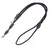 Black dog lead with brown leather details and metal carabiners, suitable for walks.