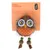 Tiaki Happy Catnip Owl igrača za mačke s mačjo meto, oranžna sova iz pliša in lesenimi perlicami. Besedilo na embalaži v več jezikih.