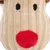 Gros plan sur un jouet en peluche beige pour animaux, avec museau rouge et yeux noirs brodés, matière tissu doux à reliefs visibles.