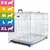 Metal pet crate with handle, shown alongside size options XS, S, M, L, XL indicated by coloured icons. Suitable for different sizes as displayed. Metal pet crate with handle, shown alongside size options XS, S, M, L, XL indicated by coloured icons. Suitable for different sizes as displayed.