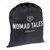 Nomad Tales München. Schwarzer Beutel mit weissem Logo und Schriftzug.