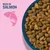 Bowl with brown and green dry food, Text: Rich in Salmon, next to it a fish symbol. Bowl with brown and green dry food, Text: Rich in Salmon, next to it a fish symbol.
