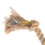 Braided rope toy made from natural fibres with yellow, green and blue accents, knot at one end.