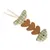 Fabric toy with green-yellow check pattern, brown felt pieces and two white cords.