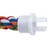 Corde torsadée multicolore avec embout en plastique blanc muni de deux vis en plastique visibles à l’extrémité.