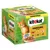 Kitekat MARKT-MIX in Gelee, Vorratspack med 24 portioner: 12x med Rind, 6x med Huhn, 6x mit Lachs. Natural Vitality 100% complete. Billede af kat og skål med foder på emballagen.