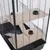 Cage with two wooden platforms, black grid and feeding bowls. Suitable for small animals.