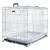 Metal wire pet crate with two doors, secure latches, a handle on top, and a removable tray at the base. Includes a soft mat inside for comfort.
