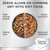Immagine con ciotola divisa tra crocchette e cibo umido, testo in inglese: serve alone or combine dry with wet food, high energy supply, dental care, better hydration, balanced nutrition. Concept for Life.