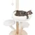 Kratzbaum aus Holz mit drei Ebenen, weiss gepolstertem Liegeplatz und Spielseil. Katze liegt entspannt im oberen Liegeplatz.