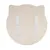 Wooden board in cat head shape with two white hook-and-loop strips for attachment.