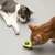 Deux chats observent un jouet en forme d’avocat posé au sol, avec une boule verte au centre. Aucun texte ou marque visible sur le jouet.
