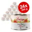 Purizon Single Meat Beef with Hibiscus Blossoms, 24 blikken à 200 g. Tekst op blik: 13% eiwit, 200g. Afbeelding toont meerdere blikken in een stapel.