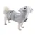 Dog wearing grey shark hooded coat with fins and teeth, Trixie brand visible on the side.