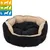 Panier pour animaux en tissu noir et beige, tailles S, M, L indiquées par pictogrammes chien et chat sur fond coloré en haut à gauche. Panier pour animaux en tissu noir et beige, tailles S, M, L indiquées par pictogrammes chien et chat sur fond coloré en haut à gauche.