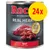 Rocco Real Hearts Beef 800 g dåse, med teksten 'with whole chicken hearts', 24x markeret på gul cirkel. Synligt oksekød og kyllingehjerter på emballagen. Rocco Real Hearts Beef 800 g dåse, med teksten 'with whole chicken hearts', 24x markeret på gul cirkel. Synligt oksekød og kyllingehjerter på emballagen.