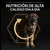 Texto: Nutrición de alta calidad día a día. Imagen de un perro grande de pelaje marrón y negro sobre fondo negro, con un hexágono y una flecha circular naranja detrás.