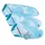 Drei blaue Hundewesten mit Wolkenmuster, reflektierenden Streifen und verstellbaren Schnallen. Sichtbares Logo: Trixie.
