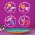 Testo in inglese: with cod and chicken x3, with salmon and turkey x3, with tuna and trout x3, with beef and poultry x3. Illustrazioni di pesce, pollo, tacchino, tonno, trota, manzo.