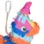Tête de piñata multicolore en papier avec mousqueton métallique et corde visibles pour suspension. Aucun texte ou marque apparente.
