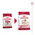Промяна на опаковката на Royal Canin Medium Adult; стара и нова опаковка с изображение на куче, надписи: 'medium', 'adult', 'Muscle mass support'.