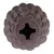 Brown toy made of coconut material with flower-shaped design and central cross slot for treats or interaction.
