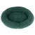Round, green pet bed made of soft, fluffy material with raised edge and padded lying surface.