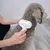Person using a white Koooa device on a dog's back for coat care.