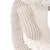 Close-up of a toy made of ribbed fabric and soft plush material in beige and white.