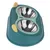 Double bowl made of stainless steel with green plastic housing and yellow accents, suitable for food and water.