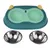 Double bowl set with green plastic holder and two removable stainless steel bowls. Yellow accents on the sides of the holder, Taki brand visible.