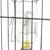 Glass drinking bottle with yellow drinking valve, measuring scale up to 200 ml, attached to a metal grid with hook.