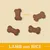 Bone-shaped lamb and rice treats shown with a size reference of 25 mm.