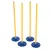 Four yellow poles with blue round bases, suitable for training or play purposes.