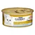Purina Gourmet Gold нежный паштет с тунцом, банка в золотистой упаковке, изображение белой кошки и порция паштета на тарелке.