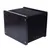 Black cube box with wooden sides and screws, suitable as furniture or storage unit.