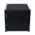 Black cube shape with metal frame, suitable as furniture or storage box.